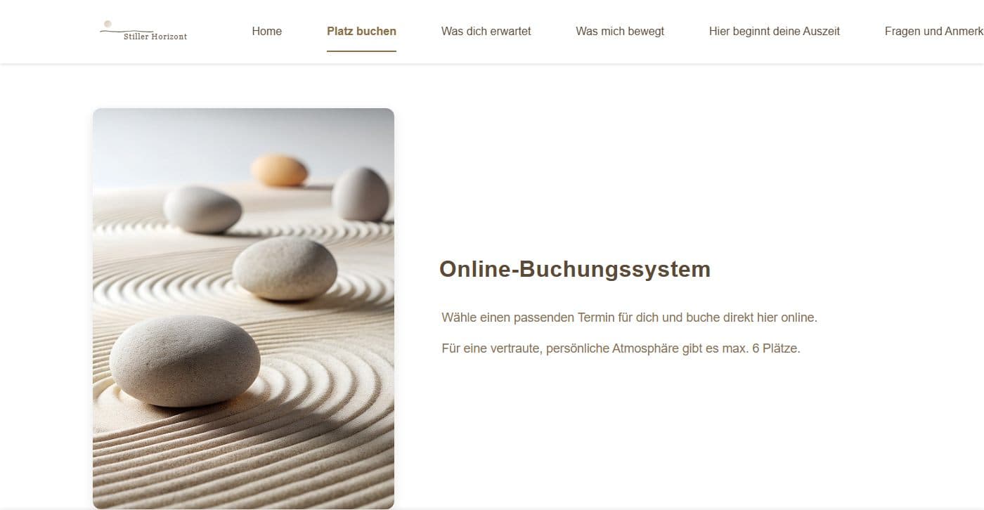 Online-Buchungssystem der Website Stiller Horizont mit Terminauswahl